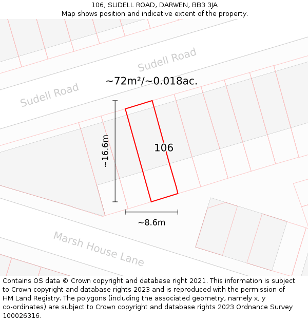 106, SUDELL ROAD, DARWEN, BB3 3JA: Plot and title map