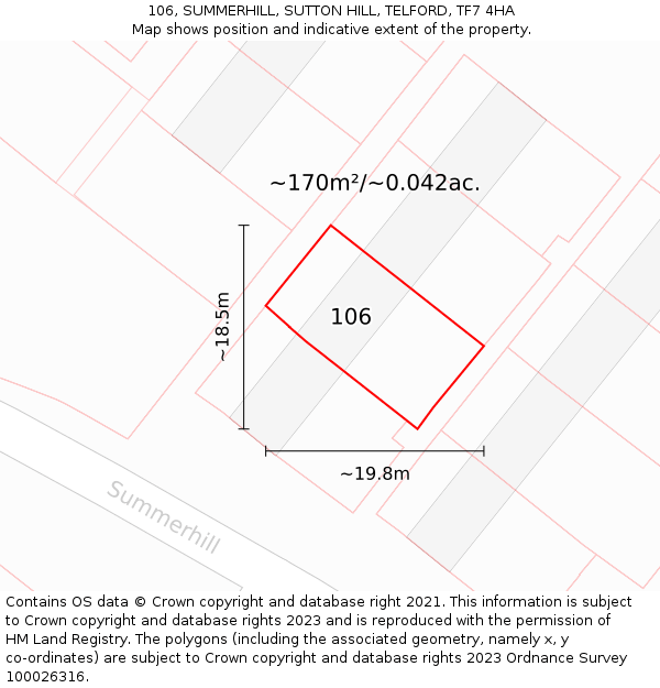 106, SUMMERHILL, SUTTON HILL, TELFORD, TF7 4HA: Plot and title map