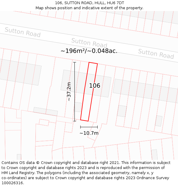 106, SUTTON ROAD, HULL, HU6 7DT: Plot and title map
