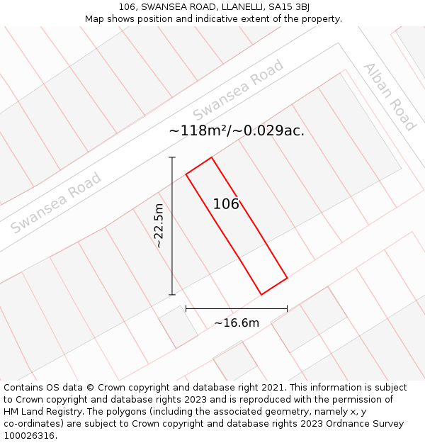 106, SWANSEA ROAD, LLANELLI, SA15 3BJ: Plot and title map
