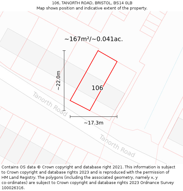 106, TANORTH ROAD, BRISTOL, BS14 0LB: Plot and title map