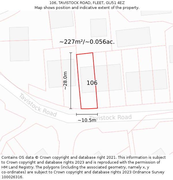 106, TAVISTOCK ROAD, FLEET, GU51 4EZ: Plot and title map