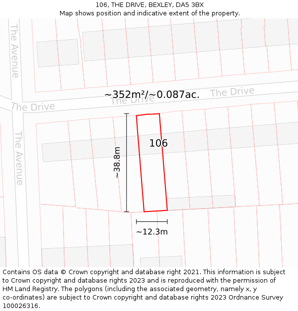 106, THE DRIVE, BEXLEY, DA5 3BX: Plot and title map