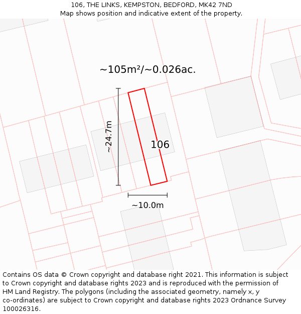 106, THE LINKS, KEMPSTON, BEDFORD, MK42 7ND: Plot and title map