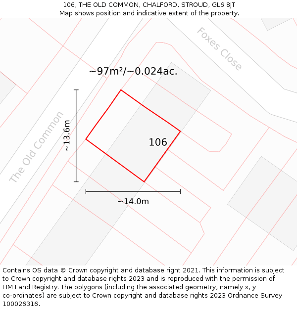 106, THE OLD COMMON, CHALFORD, STROUD, GL6 8JT: Plot and title map