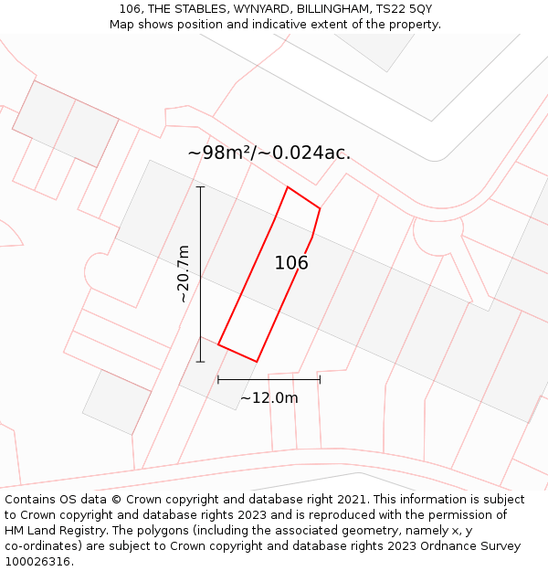 106, THE STABLES, WYNYARD, BILLINGHAM, TS22 5QY: Plot and title map