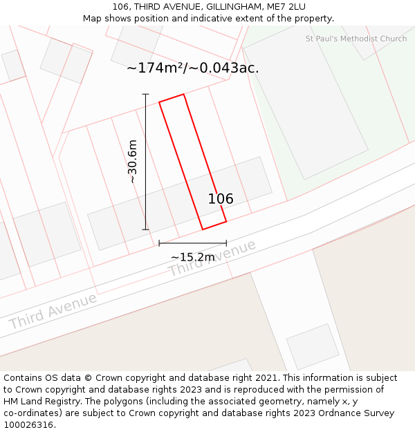 106, THIRD AVENUE, GILLINGHAM, ME7 2LU: Plot and title map