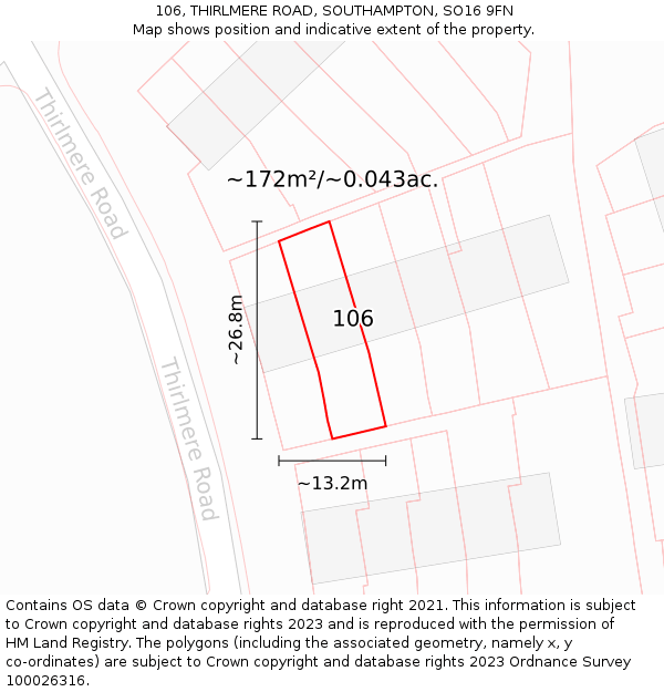 106, THIRLMERE ROAD, SOUTHAMPTON, SO16 9FN: Plot and title map