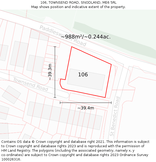 106, TOWNSEND ROAD, SNODLAND, ME6 5RL: Plot and title map