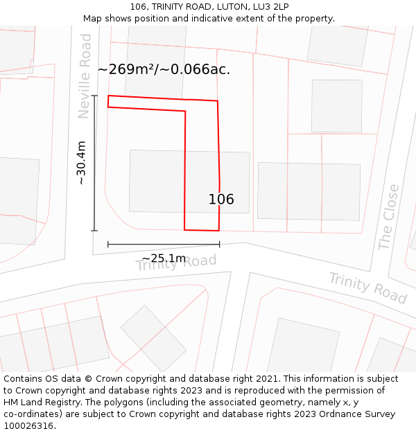 106, TRINITY ROAD, LUTON, LU3 2LP: Plot and title map