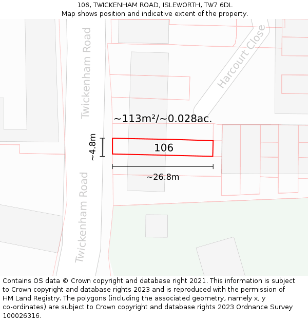 106, TWICKENHAM ROAD, ISLEWORTH, TW7 6DL: Plot and title map