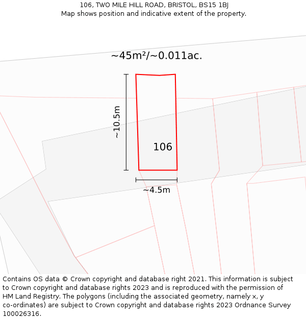 106, TWO MILE HILL ROAD, BRISTOL, BS15 1BJ: Plot and title map