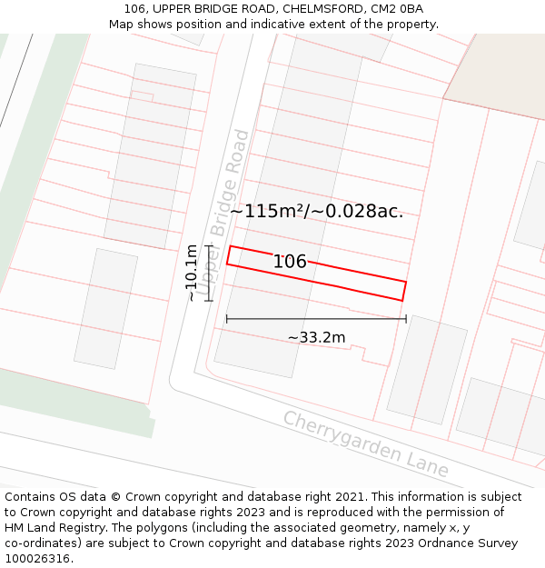 106, UPPER BRIDGE ROAD, CHELMSFORD, CM2 0BA: Plot and title map