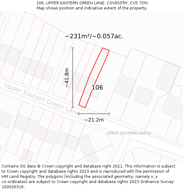 106, UPPER EASTERN GREEN LANE, COVENTRY, CV5 7DN: Plot and title map