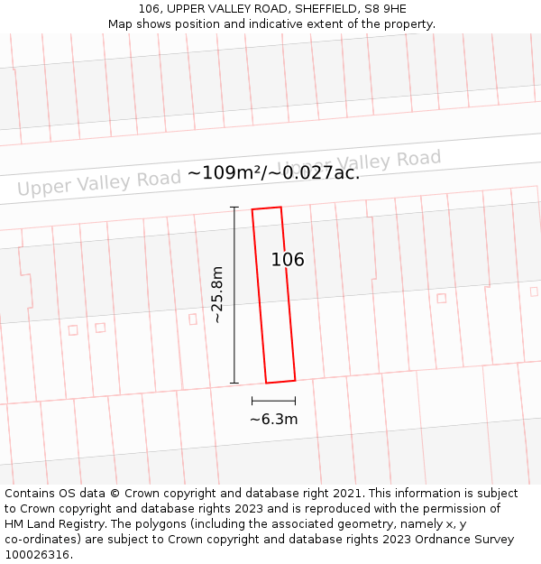 106, UPPER VALLEY ROAD, SHEFFIELD, S8 9HE: Plot and title map