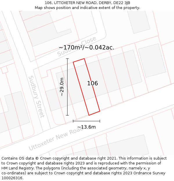 106, UTTOXETER NEW ROAD, DERBY, DE22 3JB: Plot and title map