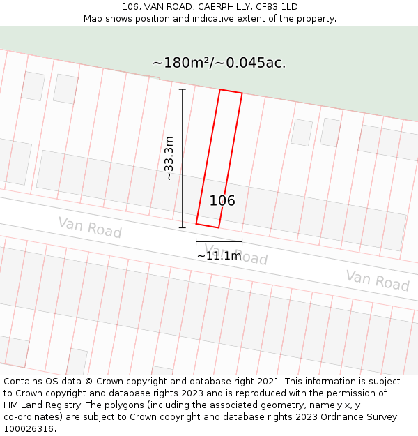 106, VAN ROAD, CAERPHILLY, CF83 1LD: Plot and title map