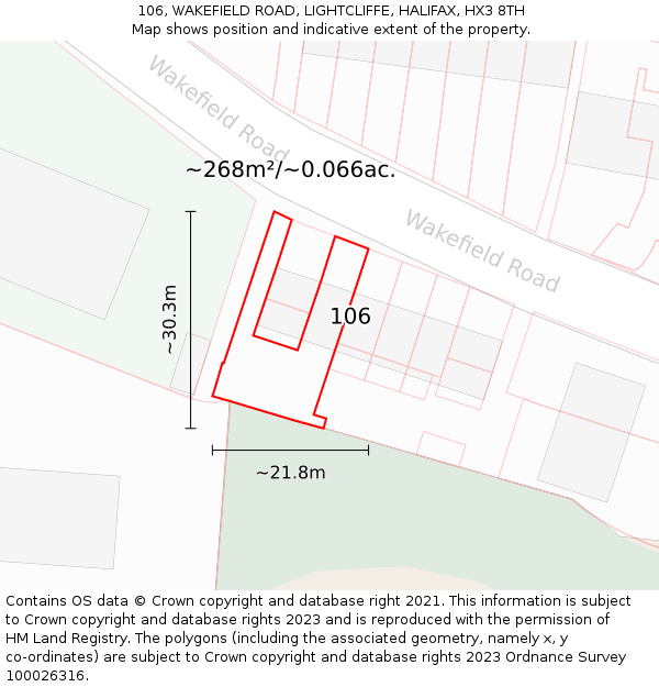 106, WAKEFIELD ROAD, LIGHTCLIFFE, HALIFAX, HX3 8TH: Plot and title map