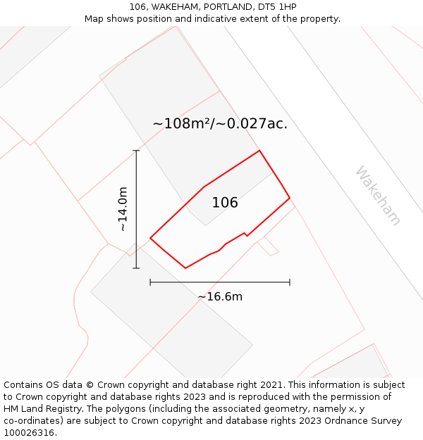 106, WAKEHAM, PORTLAND, DT5 1HP: Plot and title map
