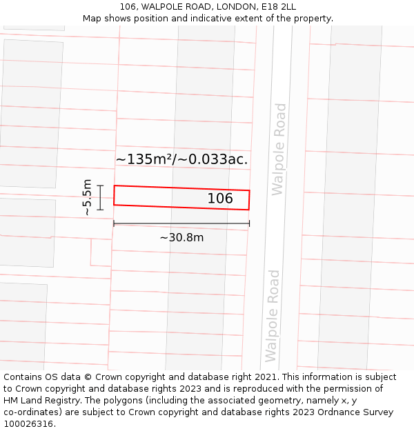 106, WALPOLE ROAD, LONDON, E18 2LL: Plot and title map