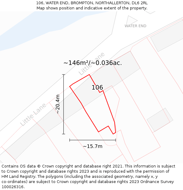 106, WATER END, BROMPTON, NORTHALLERTON, DL6 2RL: Plot and title map