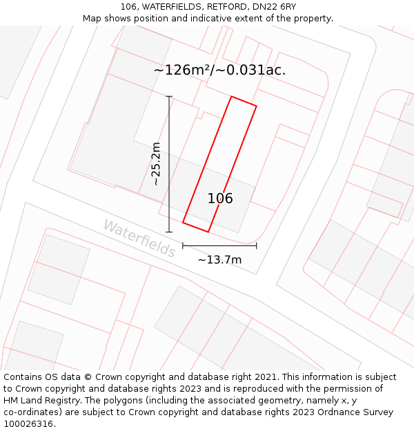 106, WATERFIELDS, RETFORD, DN22 6RY: Plot and title map