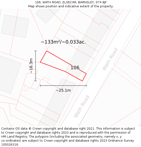 106, WATH ROAD, ELSECAR, BARNSLEY, S74 8JF: Plot and title map