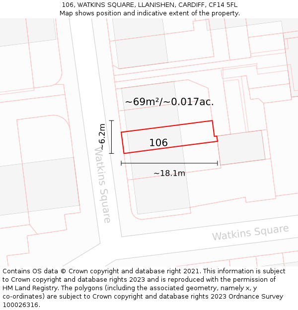 106, WATKINS SQUARE, LLANISHEN, CARDIFF, CF14 5FL: Plot and title map