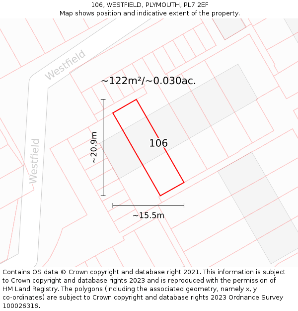 106, WESTFIELD, PLYMOUTH, PL7 2EF: Plot and title map