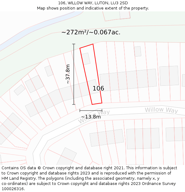 106, WILLOW WAY, LUTON, LU3 2SD: Plot and title map