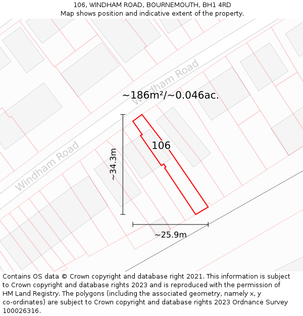 106, WINDHAM ROAD, BOURNEMOUTH, BH1 4RD: Plot and title map