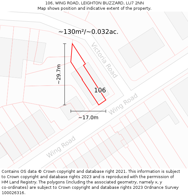 106, WING ROAD, LEIGHTON BUZZARD, LU7 2NN: Plot and title map