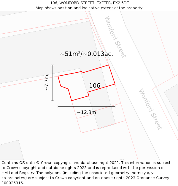 106, WONFORD STREET, EXETER, EX2 5DE: Plot and title map