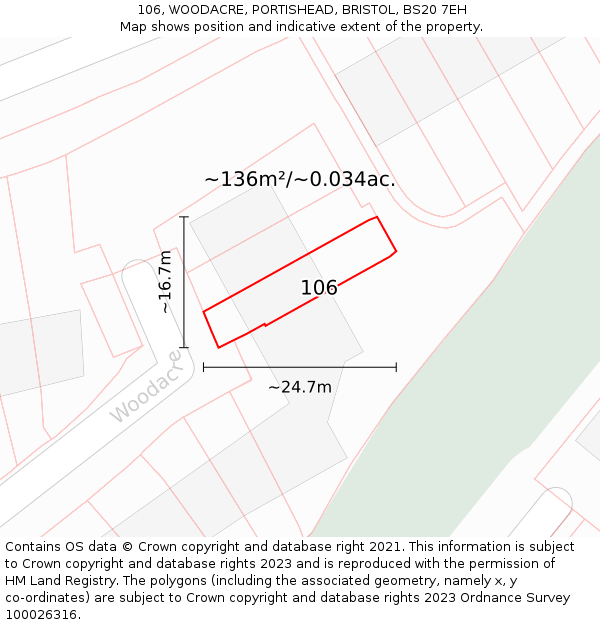 106, WOODACRE, PORTISHEAD, BRISTOL, BS20 7EH: Plot and title map