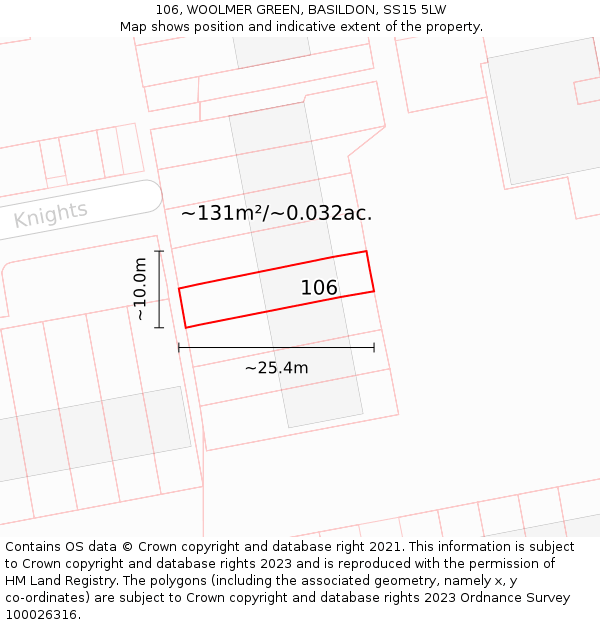 106, WOOLMER GREEN, BASILDON, SS15 5LW: Plot and title map