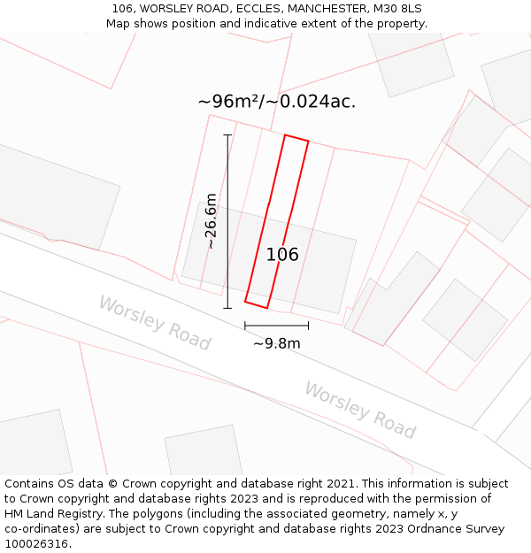 106, WORSLEY ROAD, ECCLES, MANCHESTER, M30 8LS: Plot and title map
