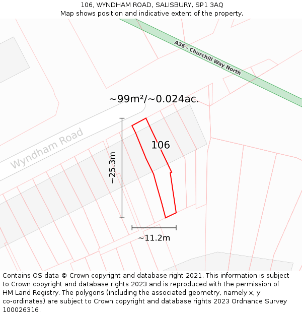 106, WYNDHAM ROAD, SALISBURY, SP1 3AQ: Plot and title map