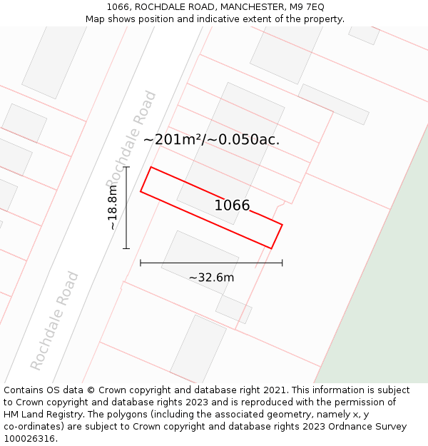 1066, ROCHDALE ROAD, MANCHESTER, M9 7EQ: Plot and title map