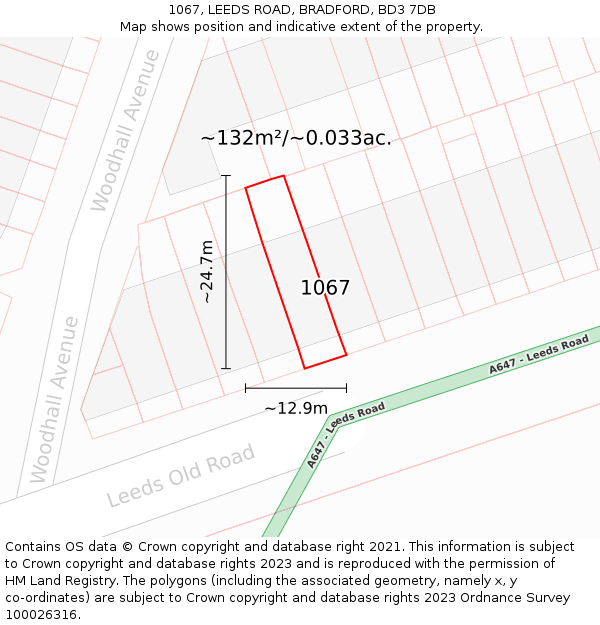 1067, LEEDS ROAD, BRADFORD, BD3 7DB: Plot and title map