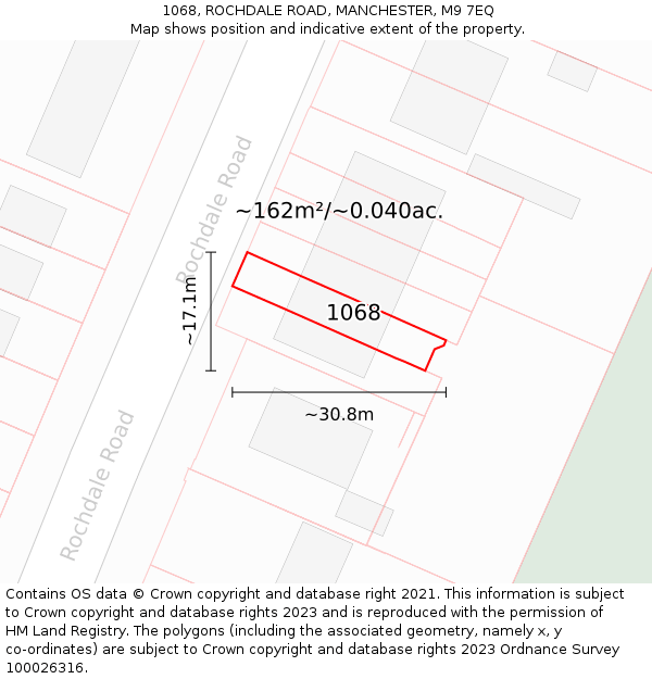 1068, ROCHDALE ROAD, MANCHESTER, M9 7EQ: Plot and title map