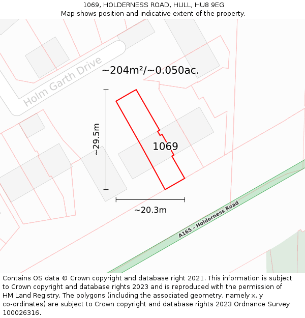 1069, HOLDERNESS ROAD, HULL, HU8 9EG: Plot and title map