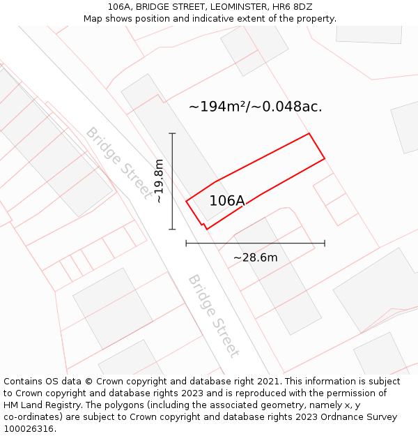 106A, BRIDGE STREET, LEOMINSTER, HR6 8DZ: Plot and title map