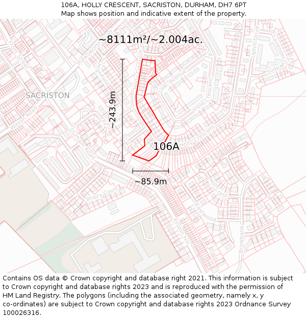 106A, HOLLY CRESCENT, SACRISTON, DURHAM, DH7 6PT: Plot and title map