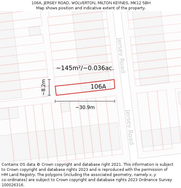 106A, JERSEY ROAD, WOLVERTON, MILTON KEYNES, MK12 5BH: Plot and title map