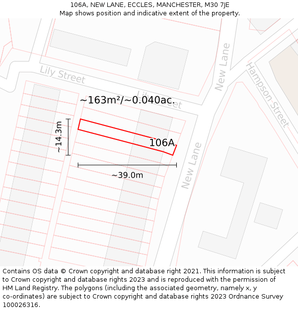 106A, NEW LANE, ECCLES, MANCHESTER, M30 7JE: Plot and title map