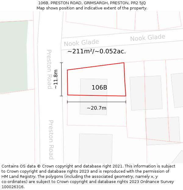 106B, PRESTON ROAD, GRIMSARGH, PRESTON, PR2 5JQ: Plot and title map