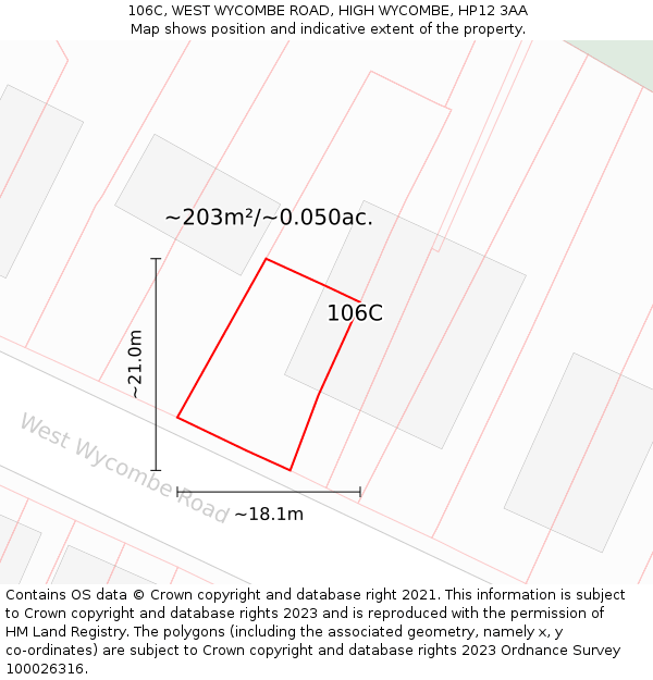 106C, WEST WYCOMBE ROAD, HIGH WYCOMBE, HP12 3AA: Plot and title map
