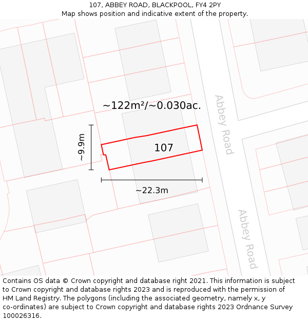 107, ABBEY ROAD, BLACKPOOL, FY4 2PY: Plot and title map