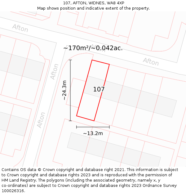 107, AFTON, WIDNES, WA8 4XP: Plot and title map