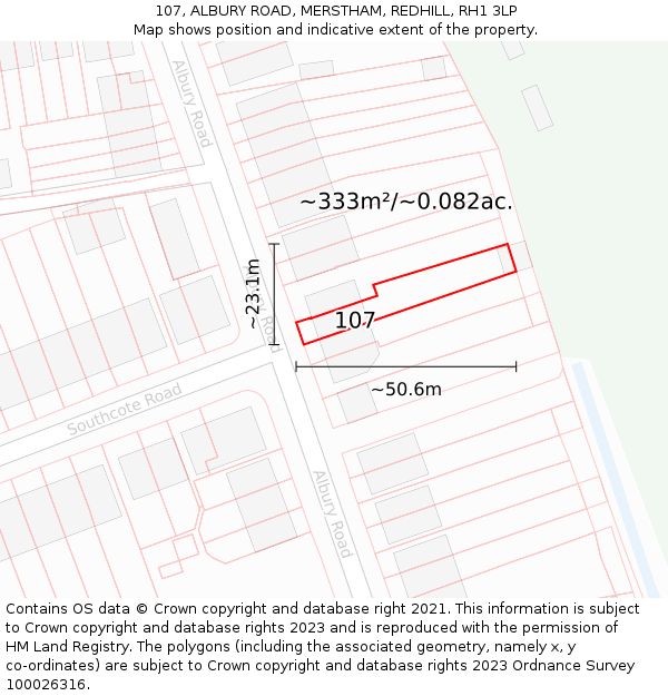 107, ALBURY ROAD, MERSTHAM, REDHILL, RH1 3LP: Plot and title map